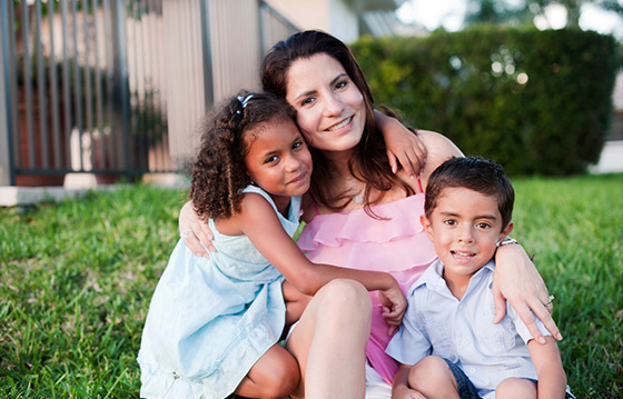 a mom and two kids